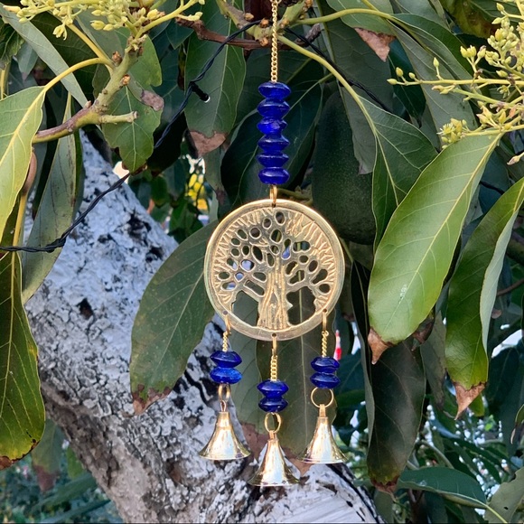 Cobalt Blue Tree of Life Small Wind Chime Sun Catcher Glass Beads & Brass Bells - Picture 8 of 10